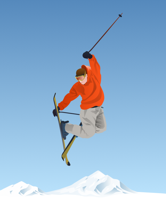 스키를 타고 점프하는 모습